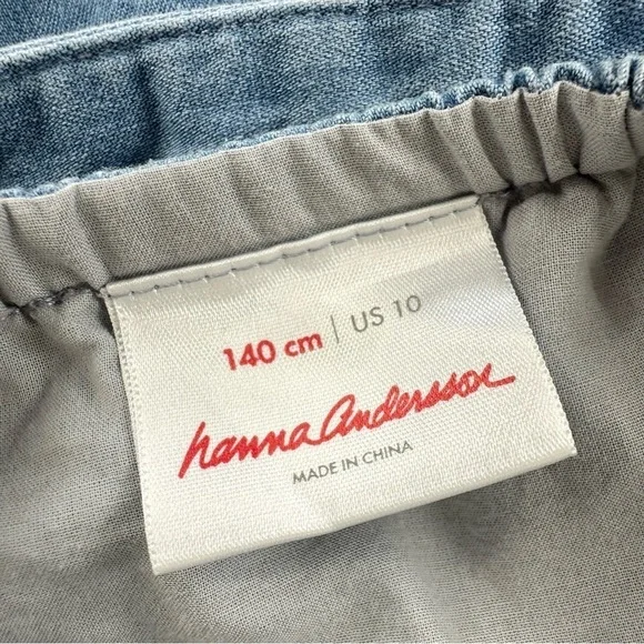 Hanna Andersson chambray denim jean jumper dress 140/10 rickrack blue yellow red - Picture 2 of 15